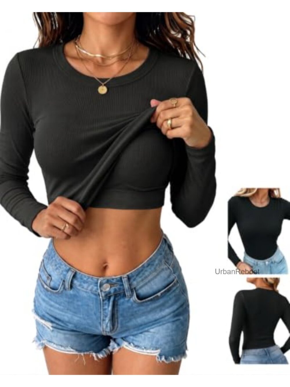 Ribbed Knit Long Sleeve Fitted Top with Built-In Bra